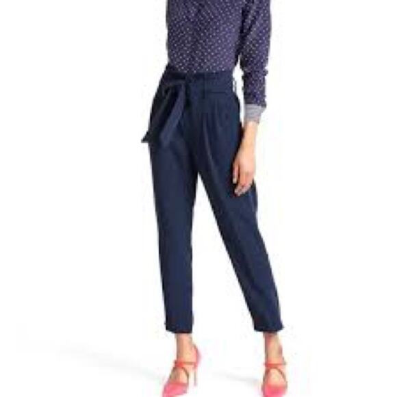 Boden Melina Navy Blue Paperbag Waist Pants Blue Navy Size 8 - Picture 1 of 6